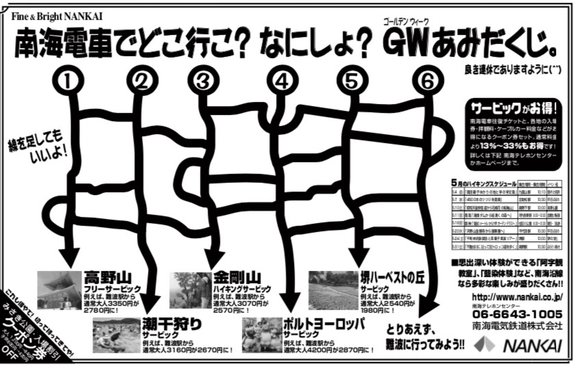 新聞広告, 南海電車, あみだくじ, 潮干狩り